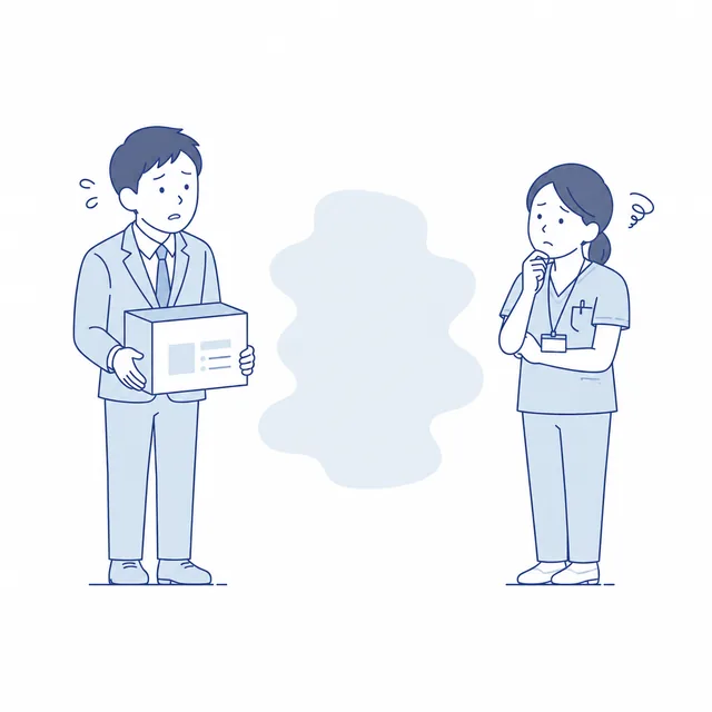 医療福祉業界への新規参入の実態が見えないと悩むイラスト